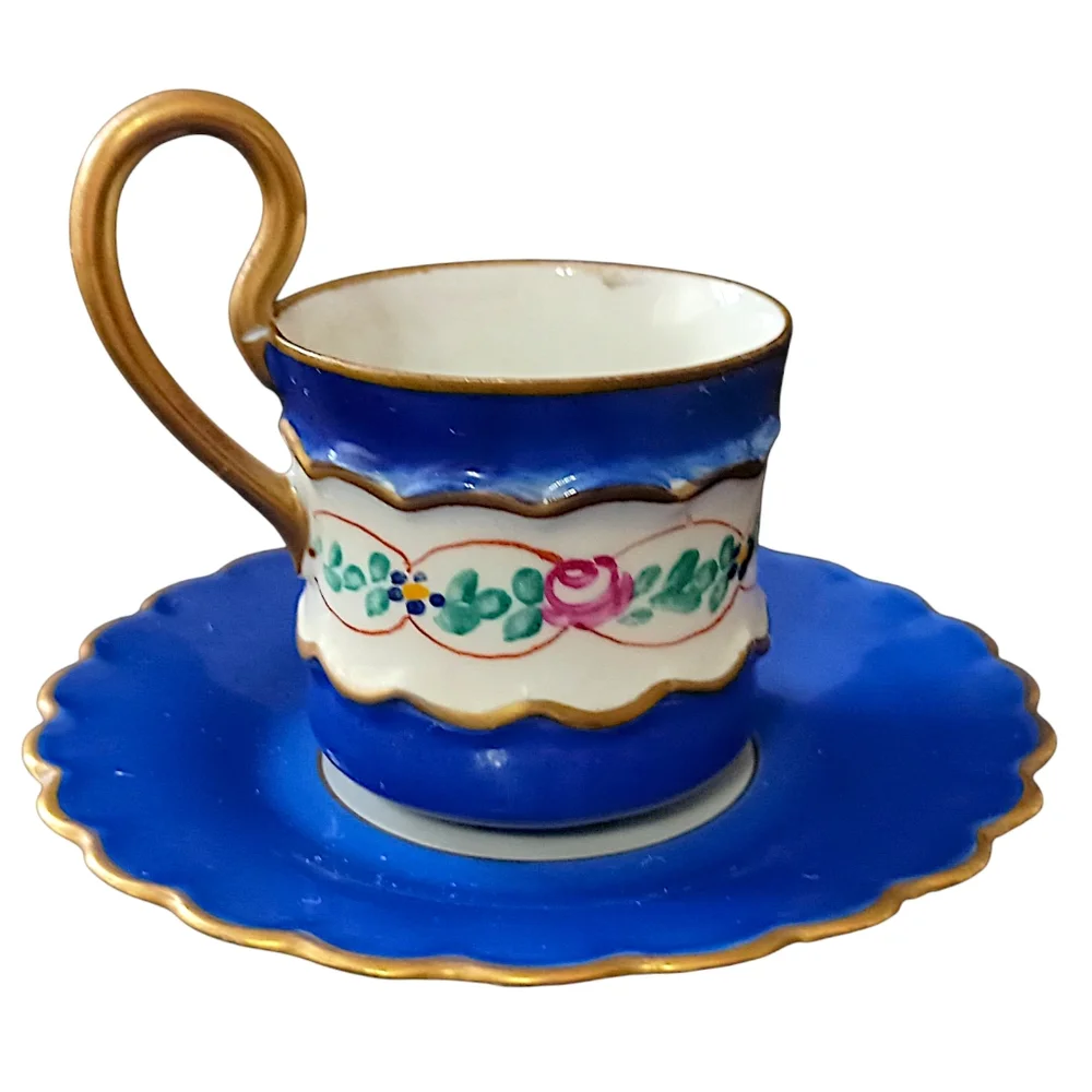 Imperial Demitasse Cup Sauce Espresso France Gold Gilt Hand‎ Painted Cobalt Blue